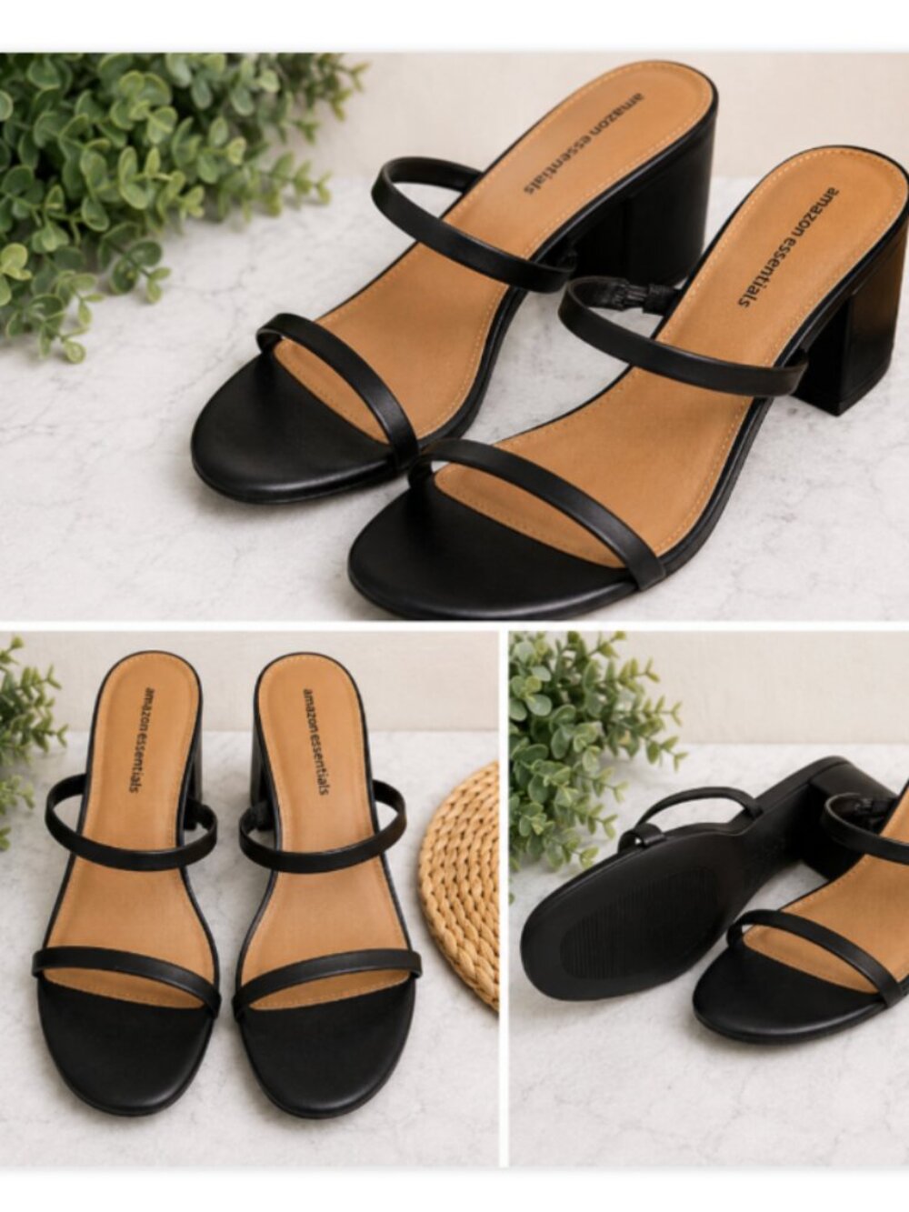 Women’s Size 9 Black Two Strap Block Heel Sandals Memory Foam